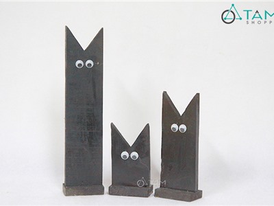 Bộ 3 còn mèo ma tai nhọn màu đen bằng gỗ